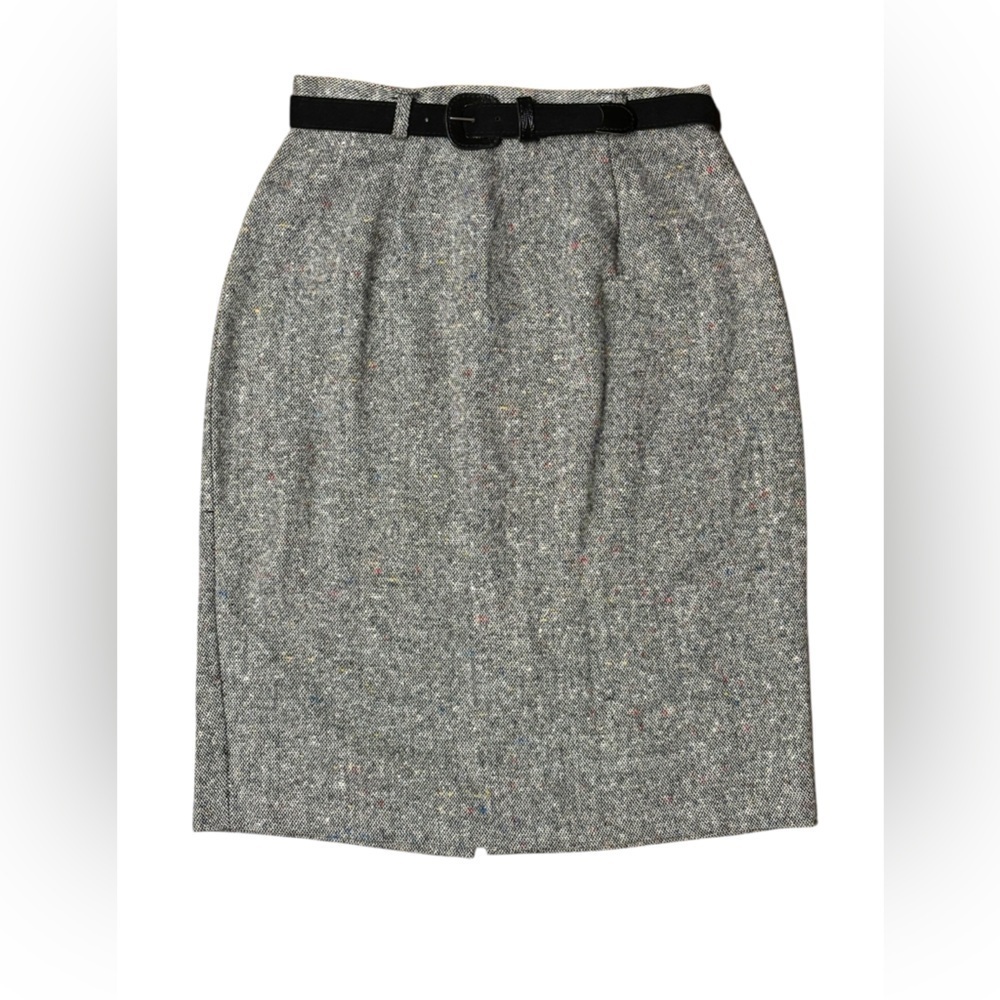 Vintage 80s Cristina Women's Tweed Skirt with Belt | Size 11